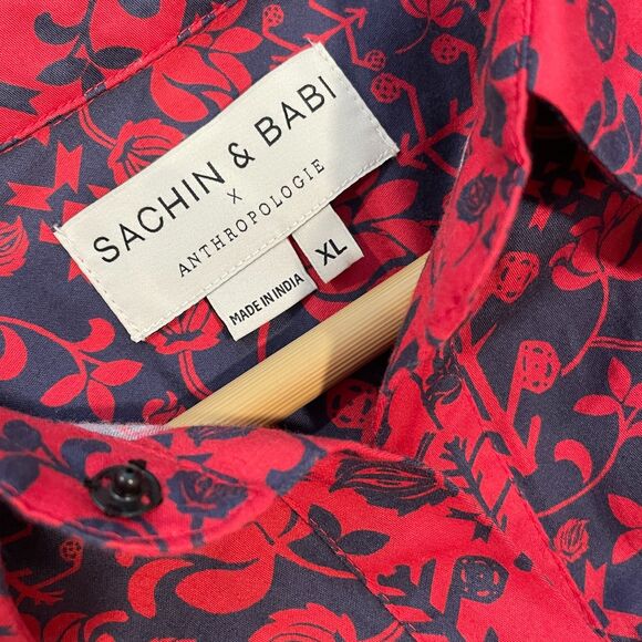 ~ Anthropologie XL Sachin & Babi Nightingale Mini Boho Dress Red Blue Floral - Picture 3 of 16